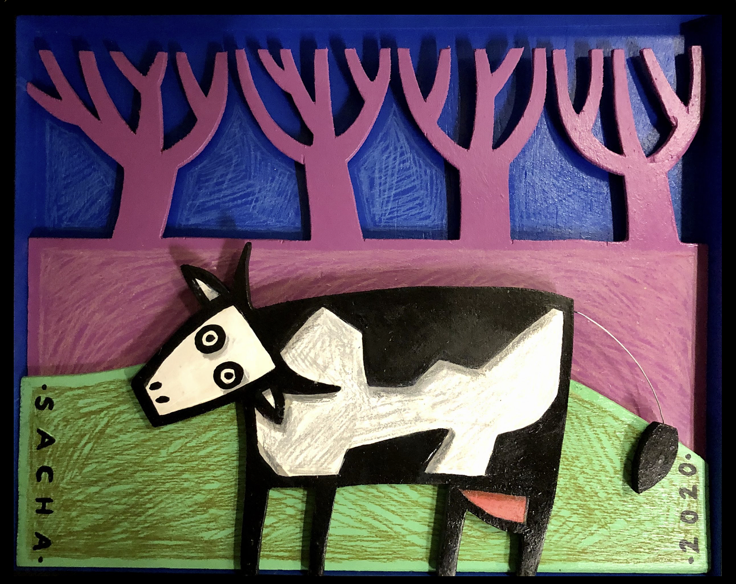 Vache dans un paysage violet