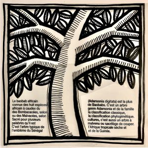sérigraphie baobab arbre africain illustration graphique noir blanc